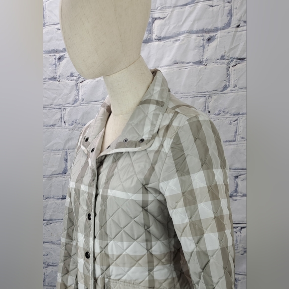 Burberry Women's Quilted Jacket Coat Pale Stone Check Snap Filled Size XS - Picture 2 of 16